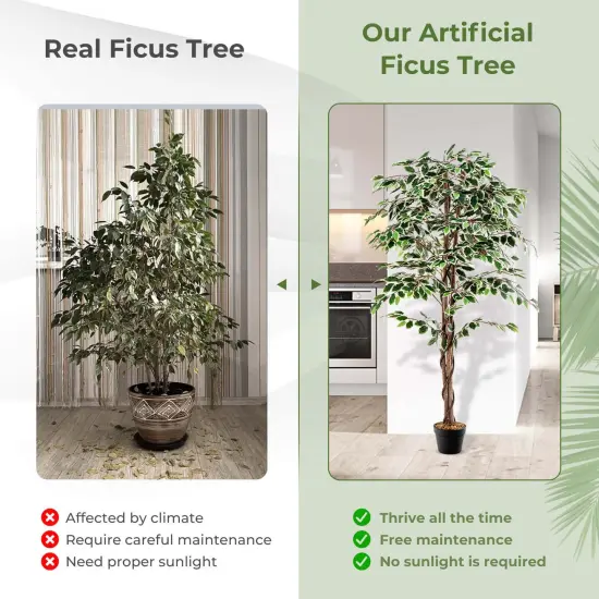 Costway 63 inch Artificial Ficus Tree Faux Indoor Plant in Nursery Pot for Decoration {6}