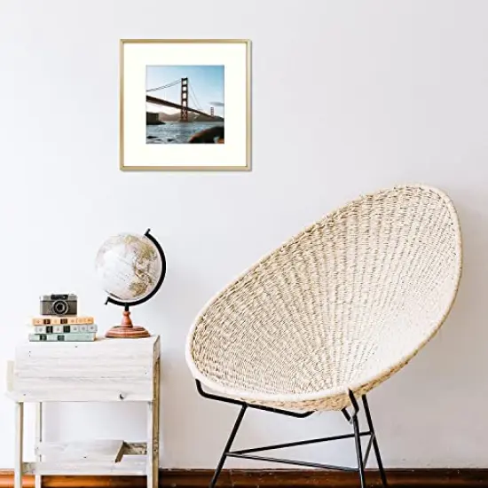 12x12 Aluminum Photo Frame with Ivory Color Mat for 8x8 Picture & Real Glass, Metal Picture Frame Collection (Gold, 1-Pack) {5}