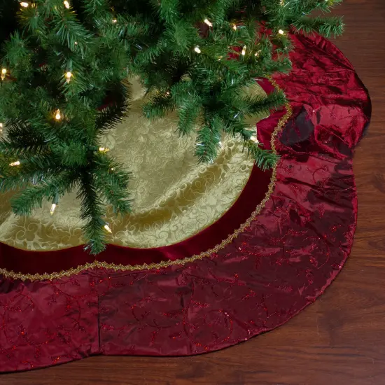 Northlight 60" Red and Gold Scalloped Sequined Christmas Tree Skirt {1}
