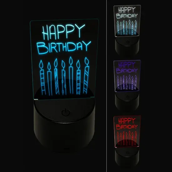Happy Birthday Candles Fun Celebration 3D Illusion LED Night Light Sign Nightstand Desk Lamp {1}