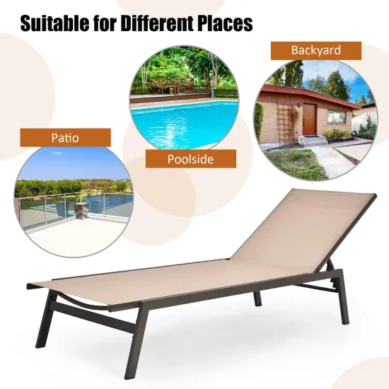 CostwayPatio Lounge Chair Chaise Recliner Back Adjustable Garden Deck Brown\Black {5}