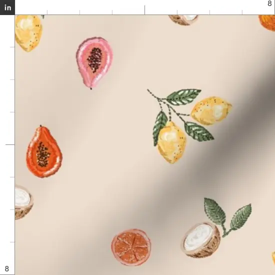 Various Fabrics by the Yard or Fat Quarter Little Fruit Small Scale Beige Tan Summer Floral Mango Dragon Papaya Custom Printed Fabric by Spoonflower {4}