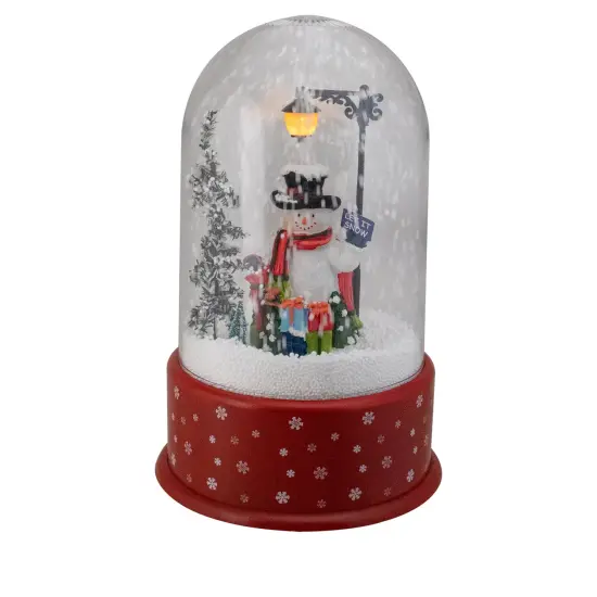 Northlight Lighted Snowman with Street Light Snowing Christmas Globe - 11.75" Red {1}