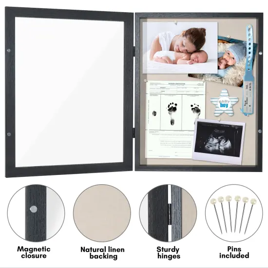 Americanflat Front Loading Shadow Box Frame - 1.5 Interior Depth for Memorabilia - Display Case for Keepsakes - Magnetic Closure - Includes Pins to Secure Items - Hanging Hardware {4}