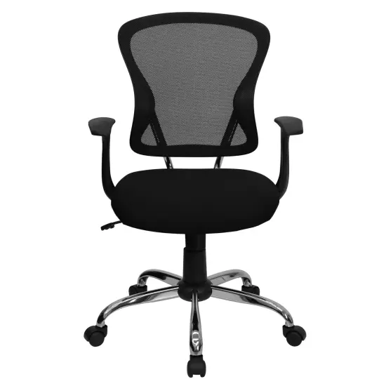 Emma and Oliver Mid-Back Mesh Swivel Task Office Chair with Chrome Base and Arms Black {3}