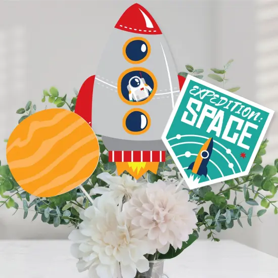 Big Dot of Happiness Blast Off to Outer Space - Rocket Ship Baby Shower or Birthday Party Centerpiece Sticks - Table Toppers - Set of 15 {1}