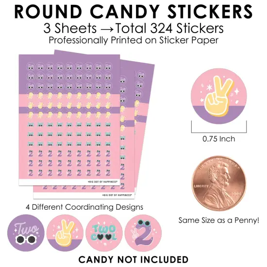 Big Dot of Happiness Two Cool - Girl - Pastel 2nd Birthday Party Party Small Round Candy Stickers - Party Favor Labels - 324 Count {4}