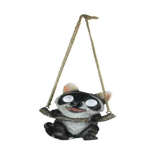 Resin Hanging Raccoon Garden Statue Solar LED Eye Lights Animal Yard Decoration {1}