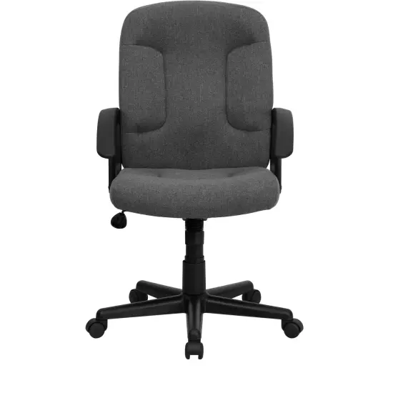 Emma and Oliver Mid-Back Fabric Executive Swivel Office Chair with Nylon Arms Black {8}