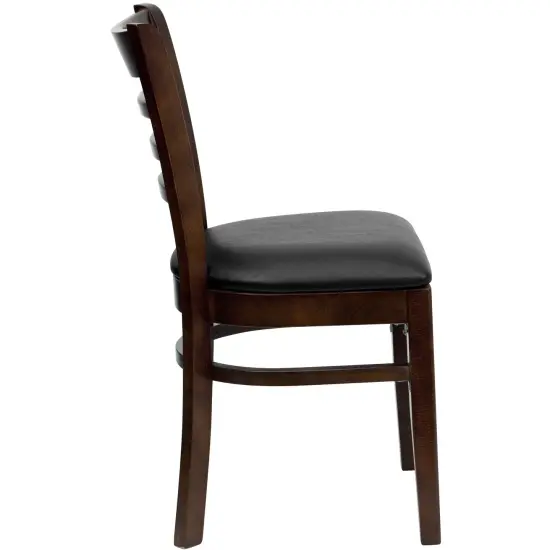 Emma and Oliver Ladder Back Wooden Restaurant Dining Chair BlackVinyl/Walnut {5}