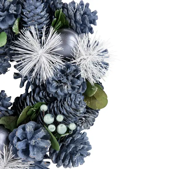 Northlight Pinecones, Ornaments and Pine Needles Christmas Wreath - 10" - Blue - Unlit {3}