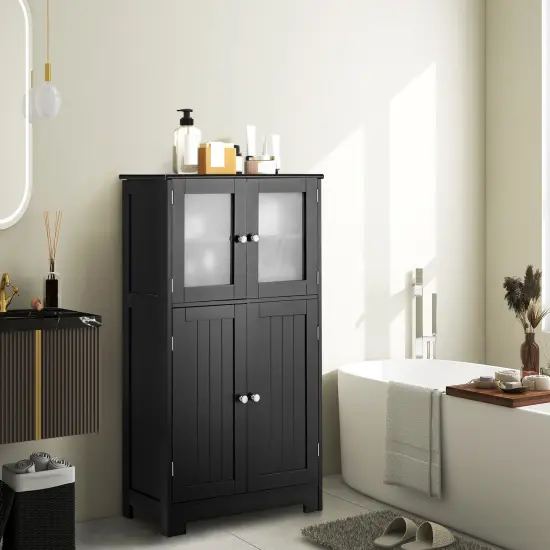 Costway Bathroom Floor Storage Cabinet Kitchen Cupboard w/Doors&Adjustable Shelf Black\Brown {2}