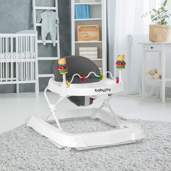 Baby Walker Adjustable Height Removable Toy Wheels Folding Portable Grey {3}