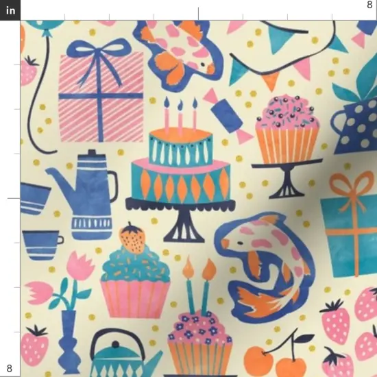 Various Fabrics by the Yard or Fat Quarter Party Pink Cupcake Birthday Balloon Pastel Candles Strawberry Cake Carp Surprise Koi Custom Printed Fabric by Spoonflower {4}