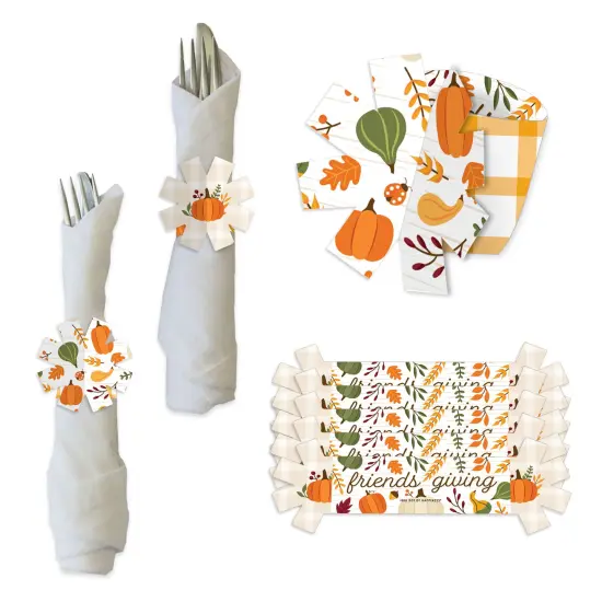 Big Dot of Happiness Fall Friends Thanksgiving - Friendsgiving Party Paper Napkin Holder - Napkin Rings - Set of 24 {1}