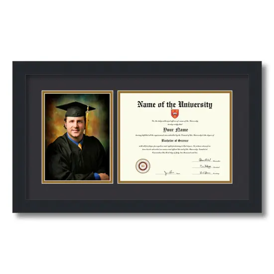 ArtToFrames 8x10 inch Diploma Frame with 6" x 8" Inch Image Opening - Framed with Black and Gold Mats, Comes with Regular Acrylic and Sawtooth Hanger for Wall Hanging (DT-8x10) {5}