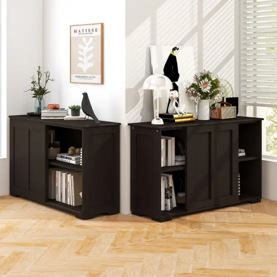 Costway Stackable Buffet Sideboard Set of 2 with Sliding Doors & Adjustable Shelf Brown/Black/Grey/Antique White {2}