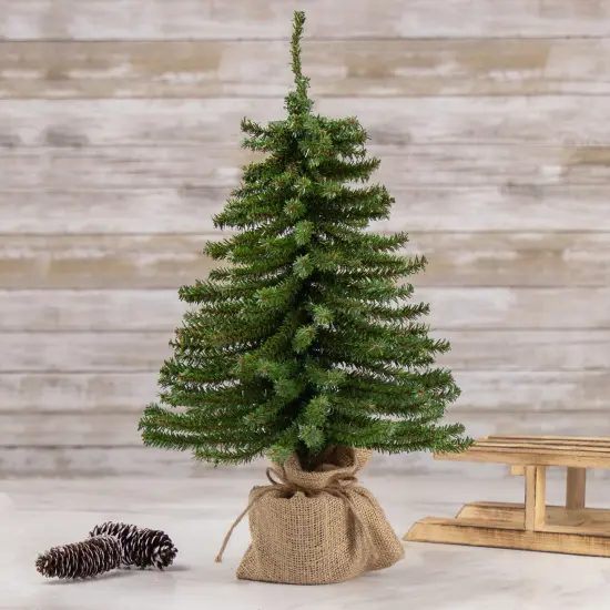 Northlight Potted Downswept Mini Village Pine Medium Artificial Christmas Tree - 18" - Unlit Green {3}