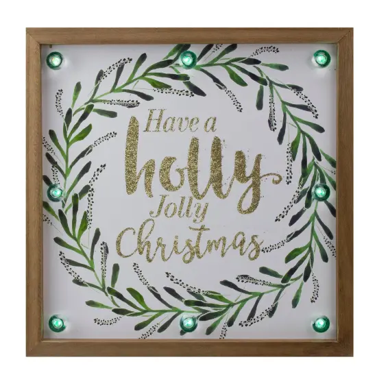 Northlight Lighted Wooden Frame Wreath "Have a Holly Jolly Christmas" Plaque - 11.75" Brown {1}