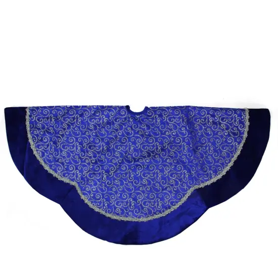 Northlight 48" Royal Blue and Silver Swirl Christmas Tree Skirt with Scalloped Trim {3}