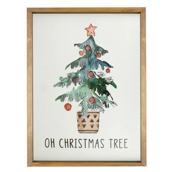 Northlight Wooden Framed "Oh Christmas Tree" Wall Art Decoration - 20" White {1}