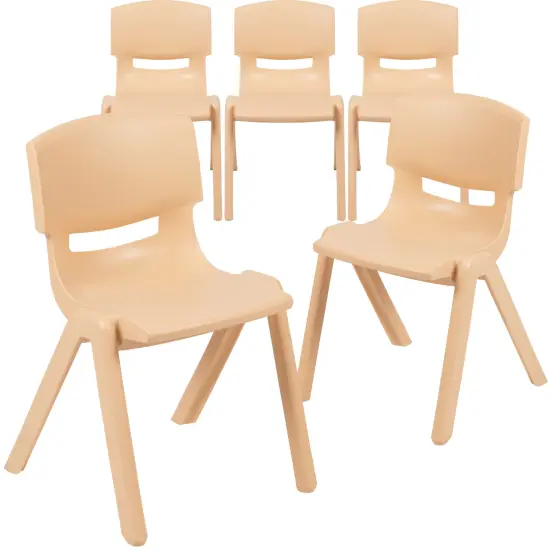 Emma and Oliver 5 Pack Plastic Stackable School Chair with 13.25" Seat Height Natural {2}