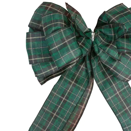 Northlight 50" Green and Black Plaid 16 Loop Christmas Bow Decoration {3}