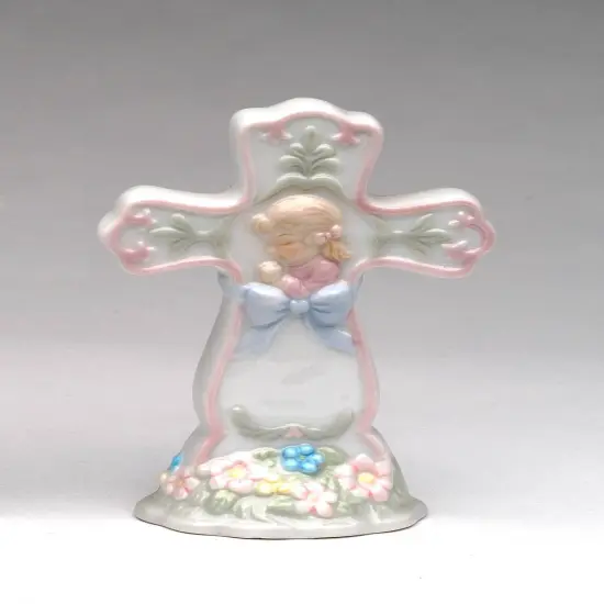 Ceramic Cross with Praying Girl Figurine, Religious D&eacute;cor, Religious Gift, Church D&eacute;cor, Baptism Gift {3}