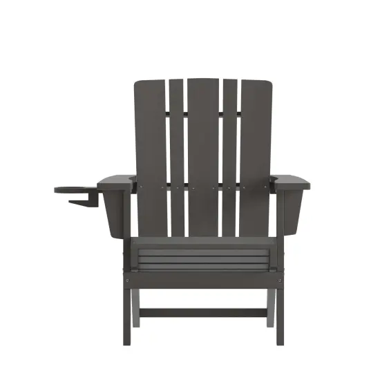 Merrick Lane Ridley Adirondack Chair with Cup Holder, Weather Resistant HDPE Adirondack Chair Gray {3}