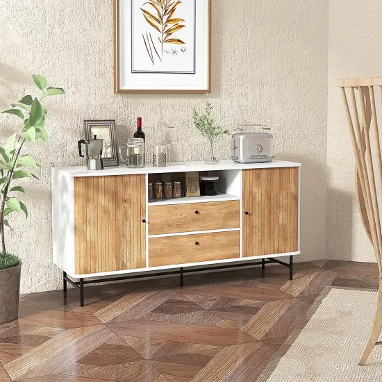 Costway Buffet Sideboard Versatile TV Stand with Sliding Tambour Doors & 2 Storage Drawers {4}