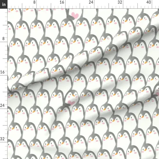 Various Fabrics by the Yard or Fat Quarter Penguin Watercolor Whimsical Cute Gray Cream Pink Heart Love Valentine Custom Printed Fabric by Spoonflower {1}