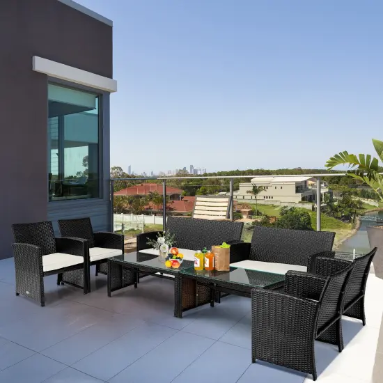 4 Pcs Patio Rattan Cushioned Furniture Set White {2}