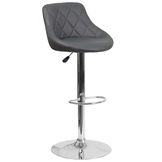 Emma and Oliver Bucket Seat Adjustable Height Barstool with Diamond Pattern Back Gray {1}