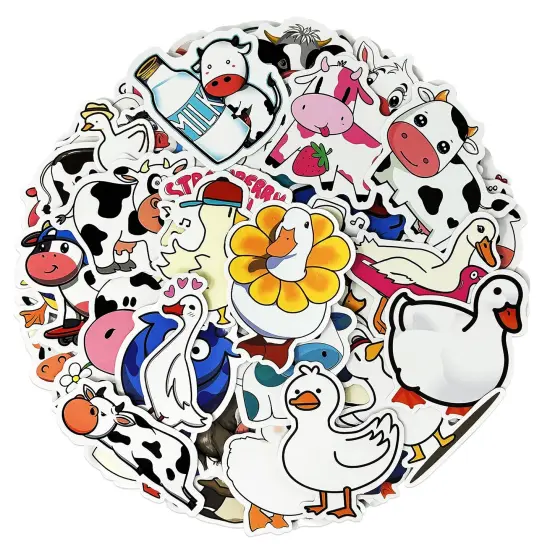 Wrapables Waterproof Vinyl Stickers for Water Bottles, Laptop, Phones, Skateboards, Decals for Teens, 100pcs Ducks and Cows {1}