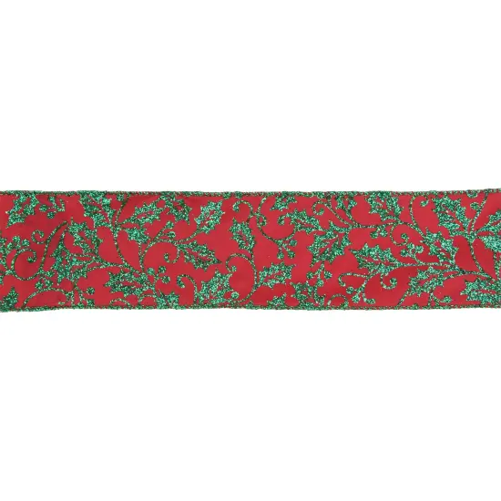 Northlight Sparkly Red and Green Holly Christmas Wired Craft Ribbon 2.5" x 16 Yards {1}