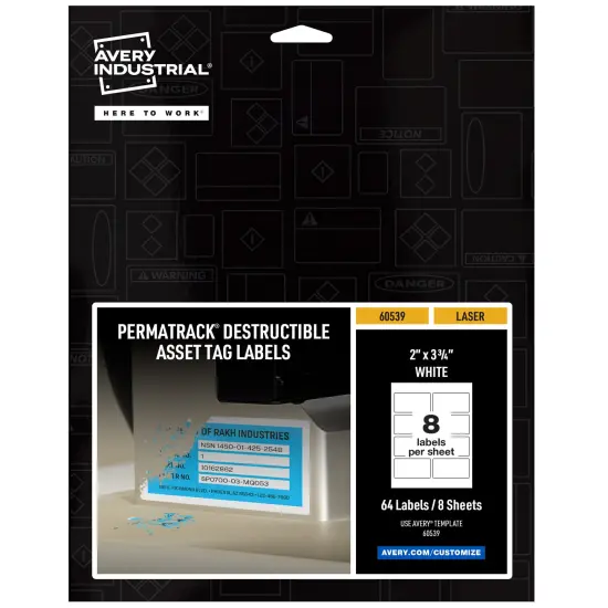 Avery PermaTrack Destructible Asset Tag Labels, 2" x 3-3/4", 64 Asset Tags (60539) {1}