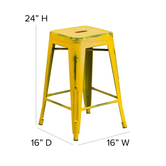 Merrick Lane Elba Series Metal Stool with Powder Coated Finish and Integrated Floor Glides White {9}