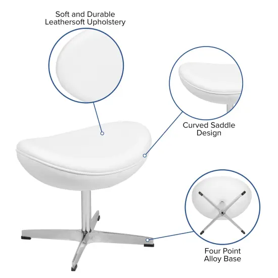 Merrick Lane Olwen Saddle Wing Ottoman Modern Footrest with Metal Base White LeatherSoft {2}