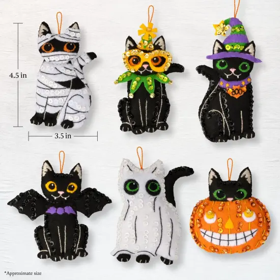 Bucilla Felt Ornaments Applique Kit Set Of 6-Purrfectly Spooky {2}