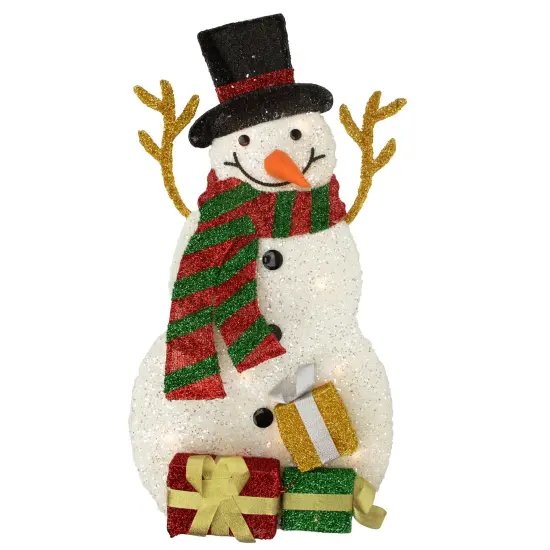 Northlight 31" Pre-Lit White and Black Snowman with Gifts Outdoor Christmas Decor {1}