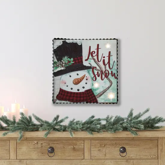 Northlight 12" LED Lighted 'Let it Snow' Snowman Christmas Canvas Wall Art White {3}