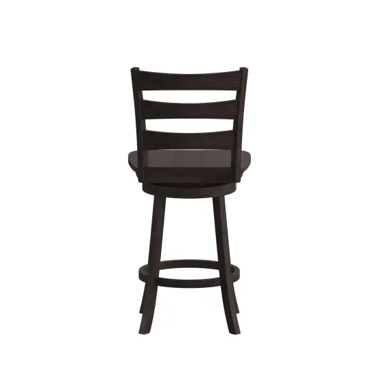 Merrick Lane Therus Commercial Grade Classic Wooden Ladderback Swivel Stool with Solid Wood Seat and Footrest White Wash {9}