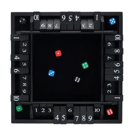 Pacific Shore Games 4 Player Shut the Box Dice Board Game with Black Stained Wood - 12 in. {2}