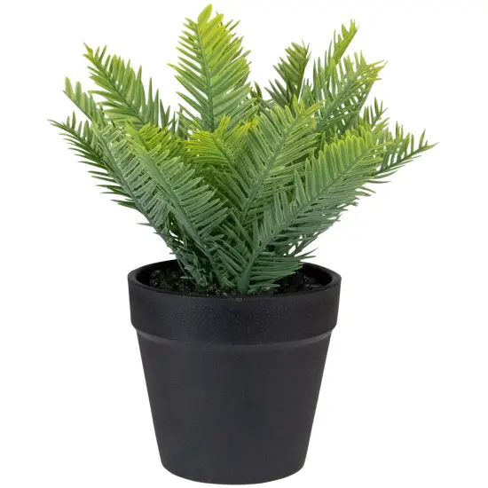 Northlight Artificial Chinese Yew Plant in Black Pot - 7.5" Green {1}