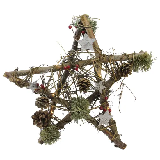 Northlight Lighted Rustic Twigs Star with Pine and Berry Christmas Ornament - 15.75" - Brown {1}