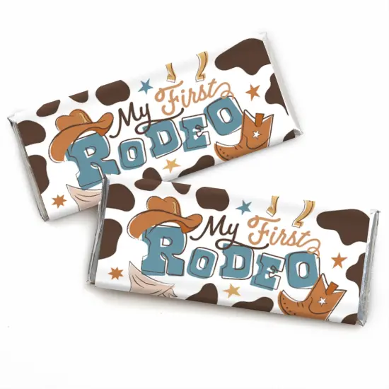 Big Dot of Happiness My First Rodeo - Candy Bar Wrapper Little Cowboy 1st Birthday Party Favors - Set of 24 {1}