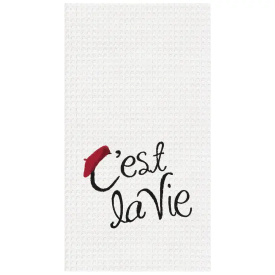 C'est La Vie Waffle Weave Cotton Kitchen Towel {1}
