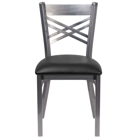Emma and Oliver Clear Coated "X" Back Metal Restaurant Dining Chair BlackVYL/ClearCoated {3}