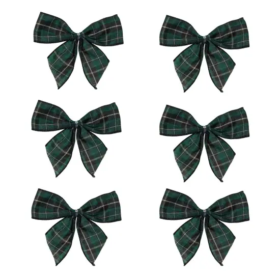 Northlight 2-Loop Christmas Bow Decorations - 5.5" - Green and Black - Pack of 6 {1}