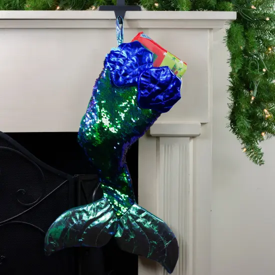Northlight 24" Green and Black Sequined Iridescent Mermaid Christmas Stocking {3}